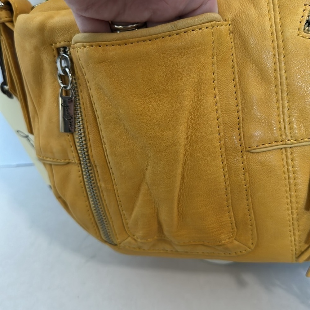 Junior Drake Blush Leather Shoulder Bag Fringe & ChainS mustard yellow NWT - Picture 5 of 16